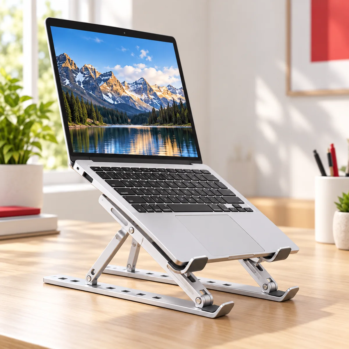 Support laptop réglable en aluminium avec ordinateur portable