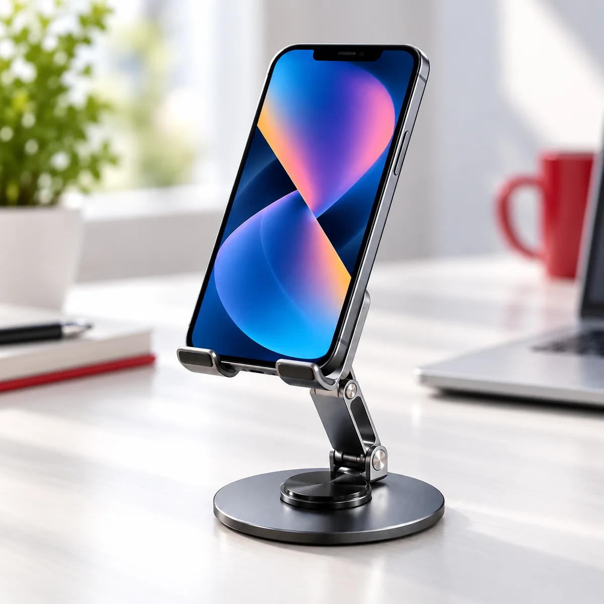 Support téléphone ZY033 avec base ronde et bras articulé